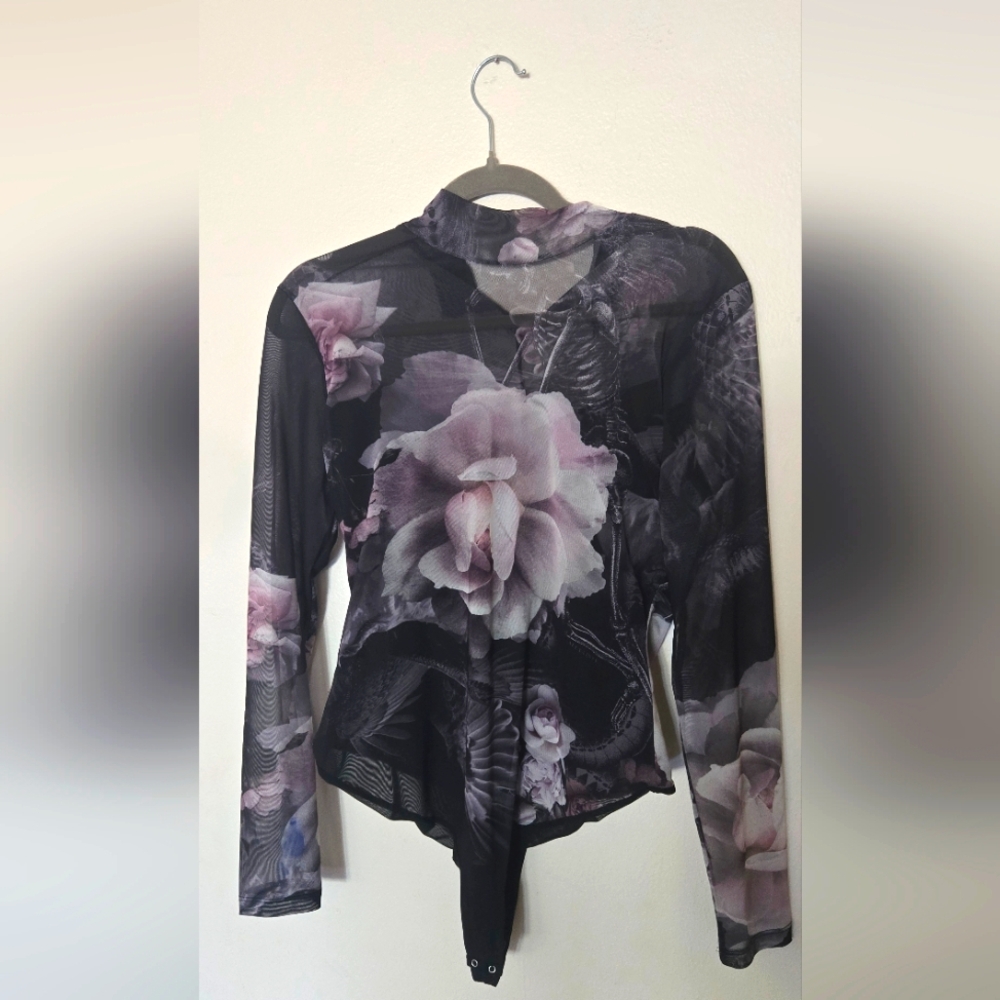AllSaints Floral Mesh Long Sleeve Top